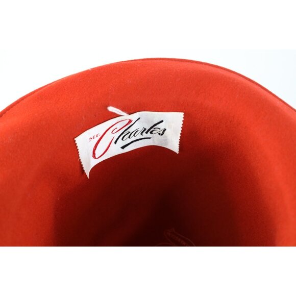 Vtg 50s Chic Ribbon Bowtie Doeskin Felt Wool Cloche Hat Orange Womens OSFM USA